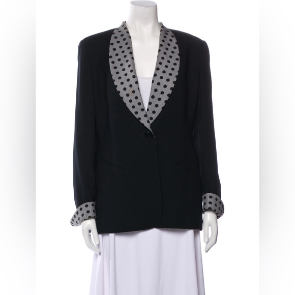 Christian Dior Vintage Polka Dot Lapel & Cuff Blazer Size 16 - Picture 1 of 7